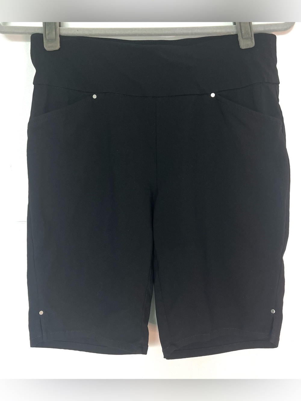 INC International Concepts Black Pull On Shorts Bengaline Studded Mid Rise 0